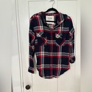 Garage Red and Navy Plaid Hoodie Shirt